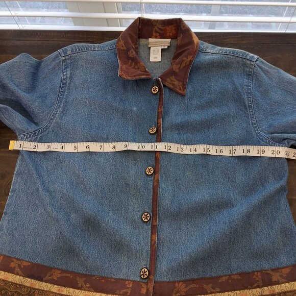 Coldwater Creek Equestrian-Themed Mixed Media Denim Jacket Womens S Western Boho - Picture 7 of 10
